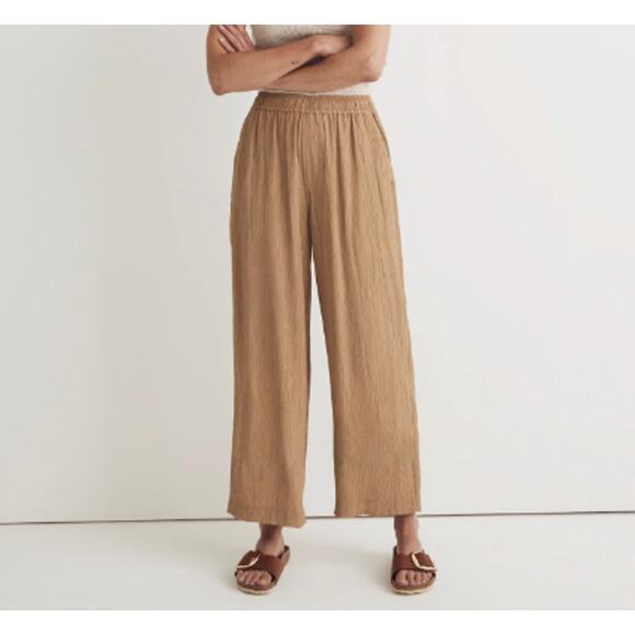Madewell Khaki Crinkled Crepe Straight-Leg Crop Pants (M) - Picture 1 of 13